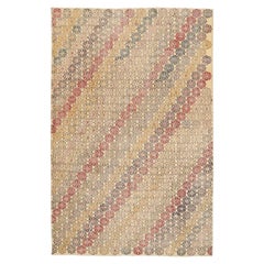 Tapis d'Anatoly de Turquie datant d'environ 1940, motif en laine bleu ivoire rouge jaune - 92507
