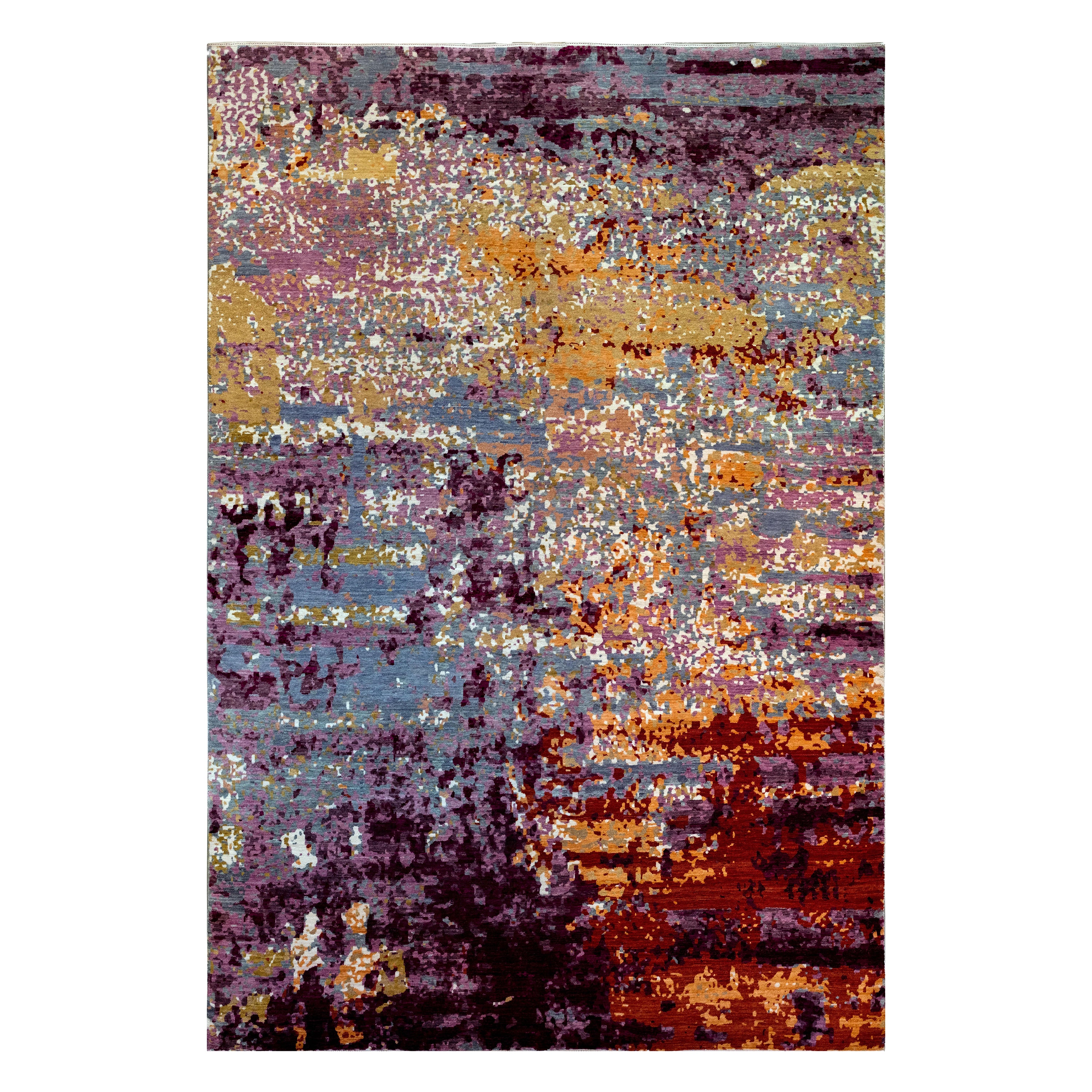 Alfombra Persa Abstracta de Lana Anudada a Mano en Azul, Violeta, Rojo y Amarillo, 8 x 10