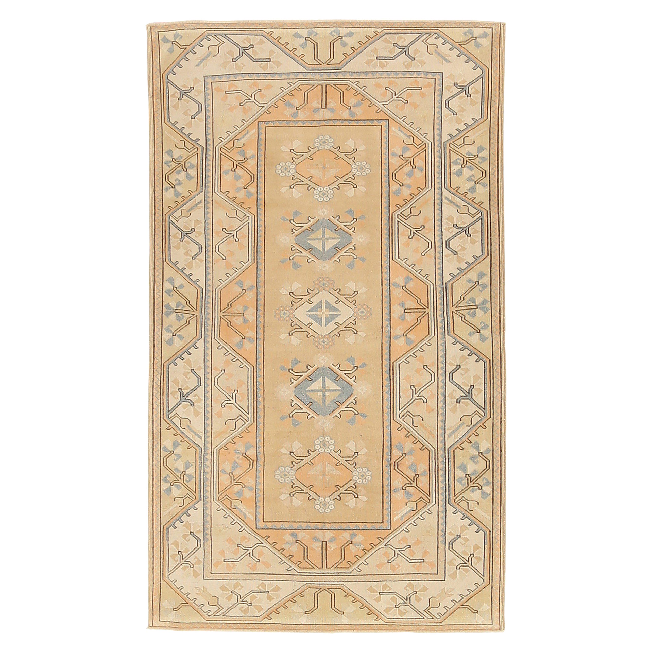 Turkey Anatoly Small Rug Circa 1940 - Wool Blue Ivory Orange Yellow - 92511