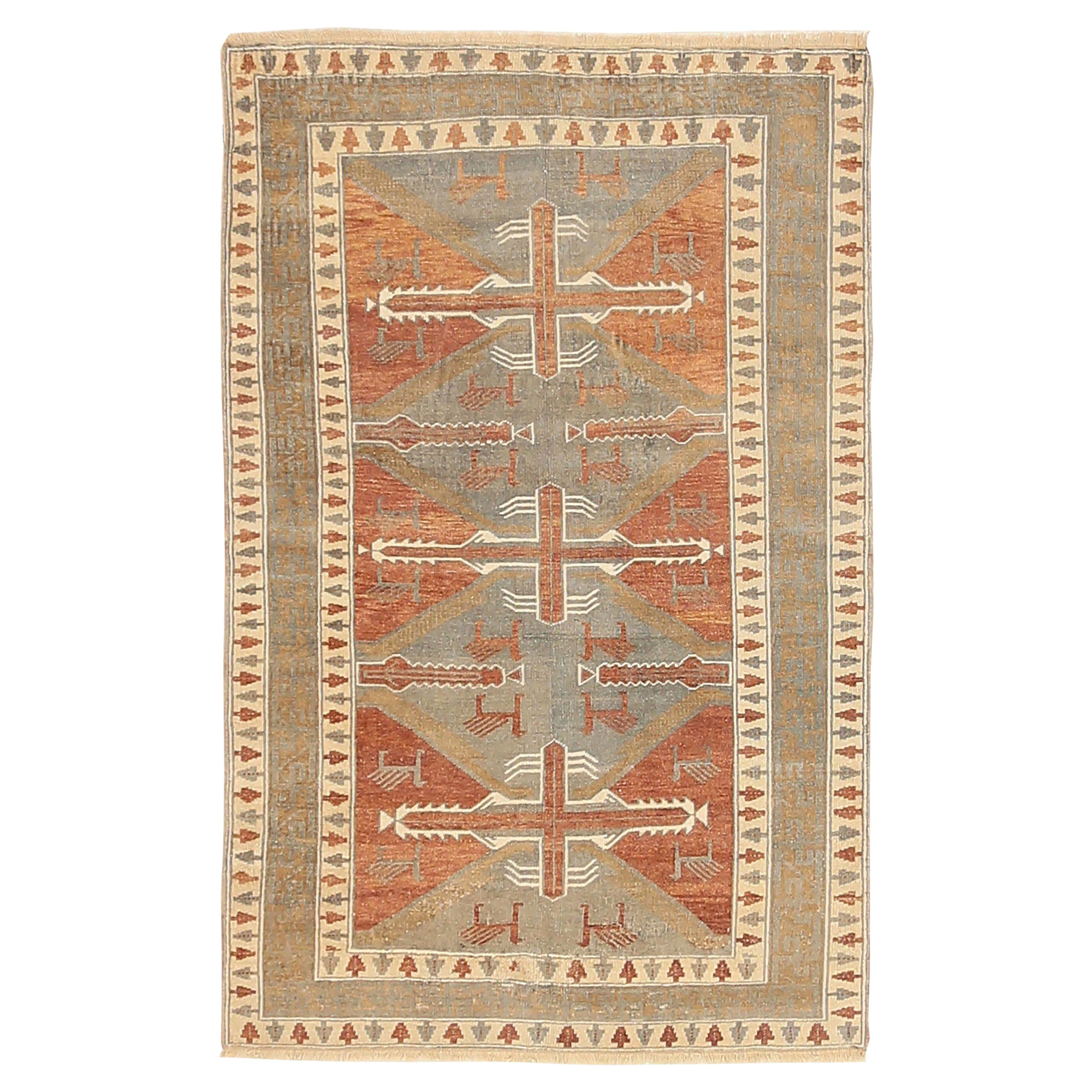 Turquía Anatoly Alfombra Small Circa 1940 - Lana Azul Marfil Rojo Design - 92523