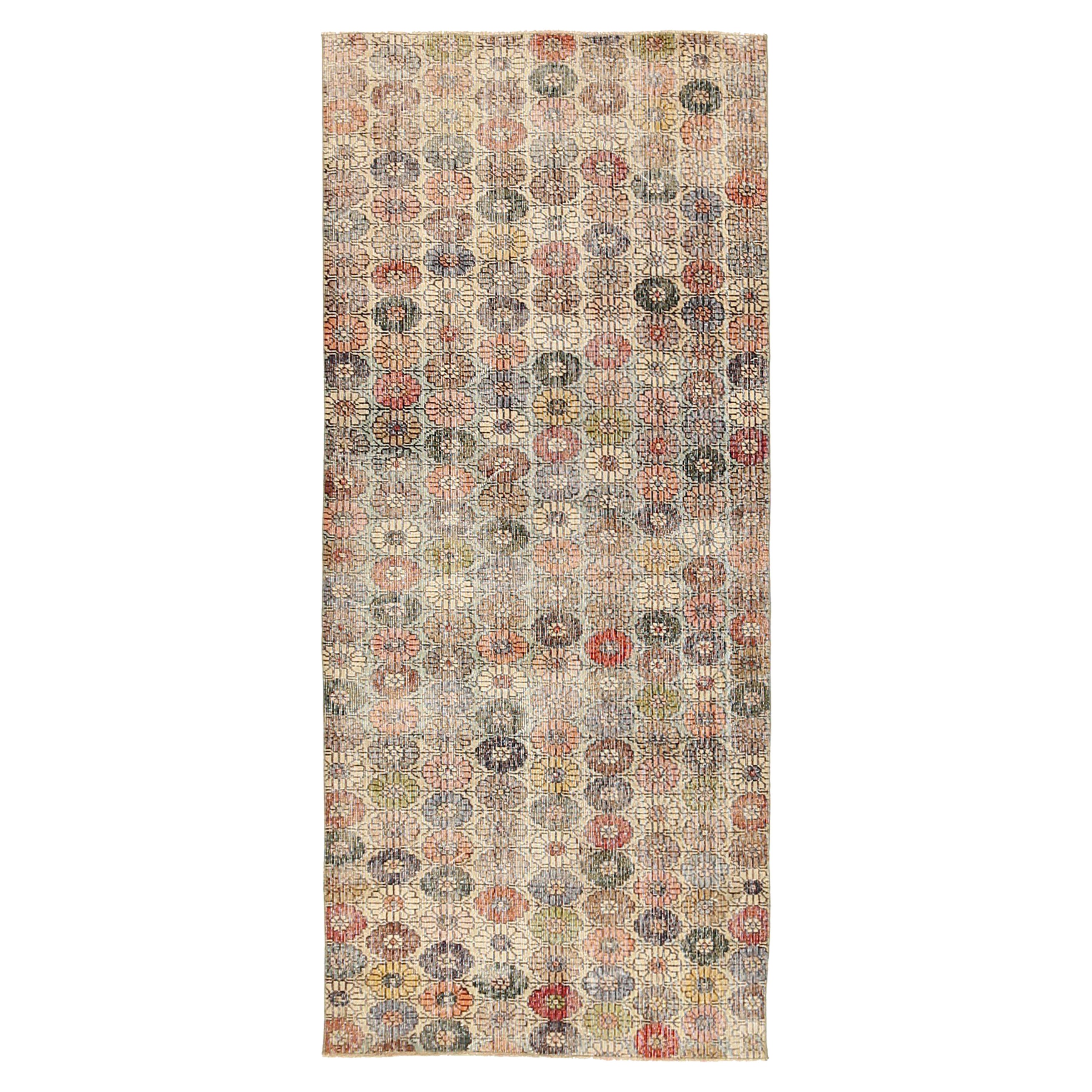 Turkey Anatoly Small Rug Circa 1940 - Wool Blue Green Pink Red Yellow - 92524 For Sale