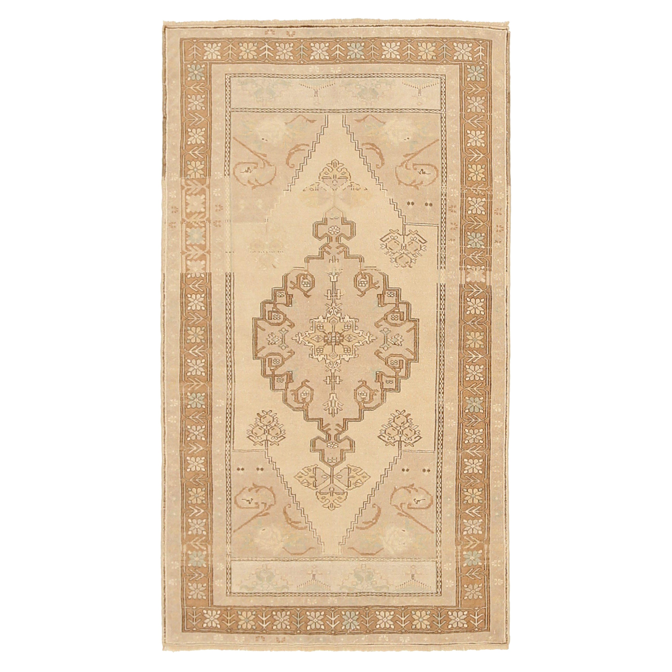 Turkey Anatoly Small Rug Circa 1940 - Wool Brown Ivory Design - 92513