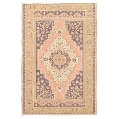 Antique Turkey Anatoly Small Rug Circa 1940 - Wool Brown Ivory Pink Taupe Design - 92526