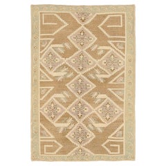 Tapis Anatoly de Turquie Circa 1940 - Laine Brown Ivory Purpel Design - 92515