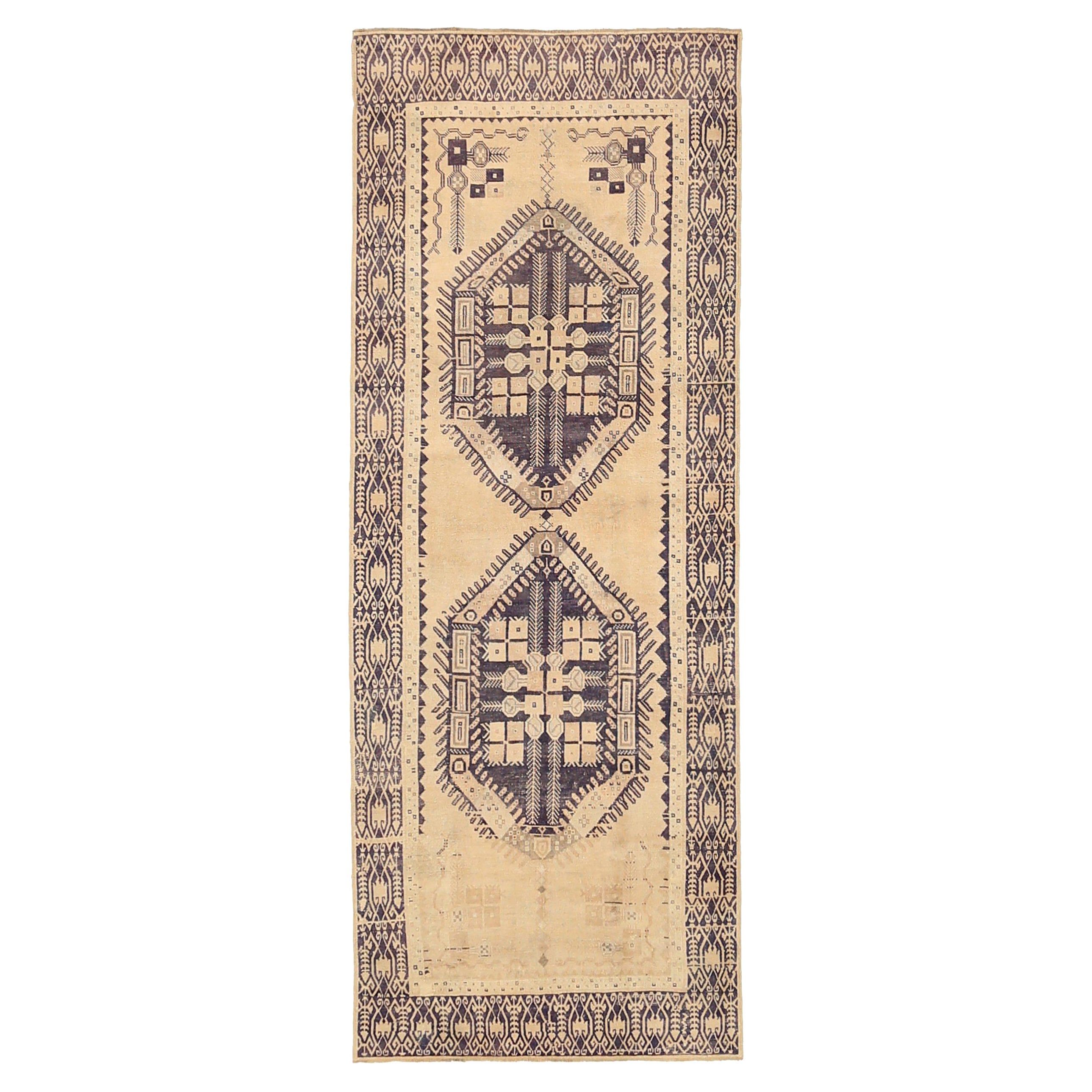 Turkey Anatoly Runner Rug Circa 1940 - Wool Brown Ivory Design - 92528