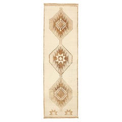 Turkey Anatoly Runner Rug Circa 1940 - Wool Brown Ivory Design - 92532