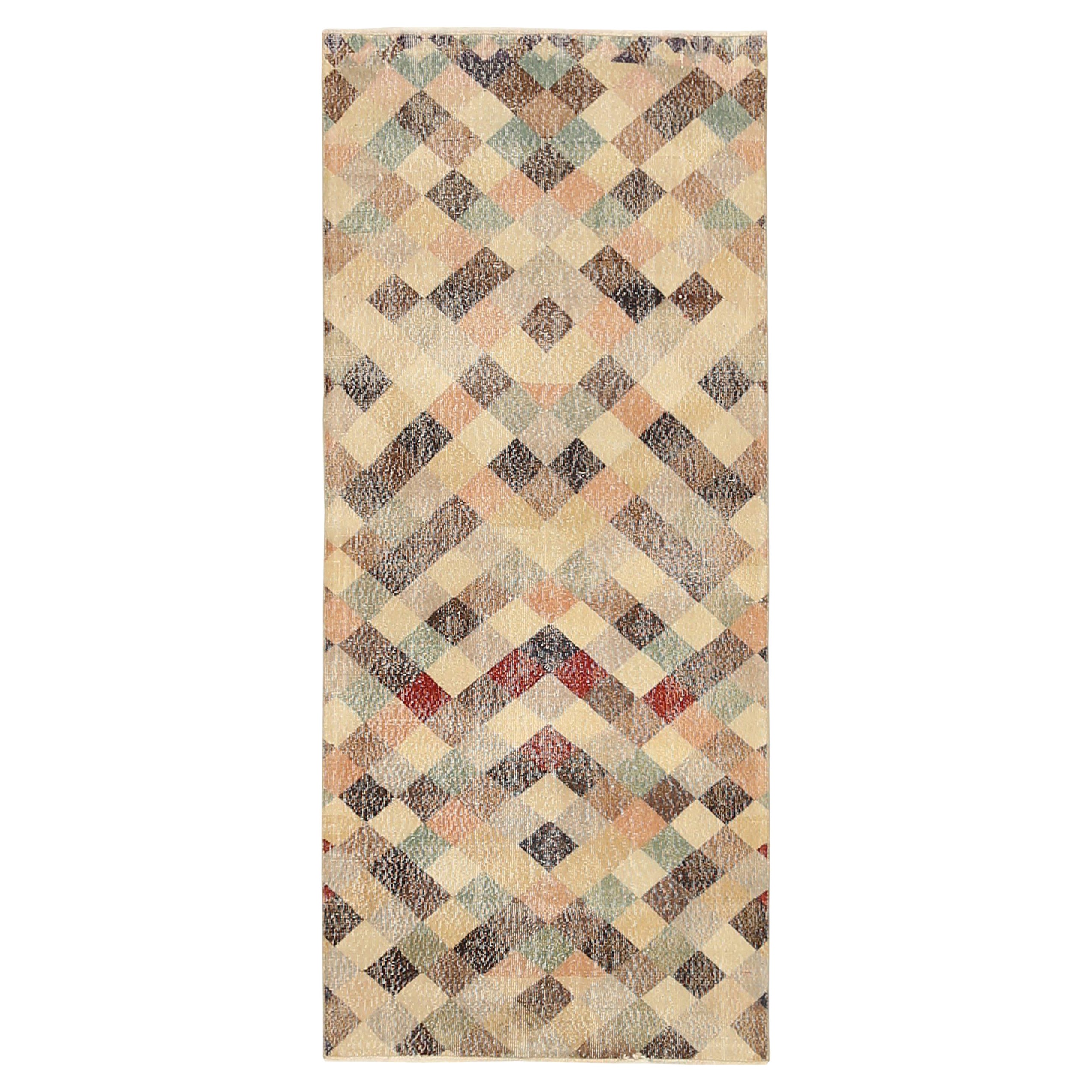 Turkey Anatoly Small Rug Circa 1940 - Wool Brown Green Ivory Pink Red - 92534