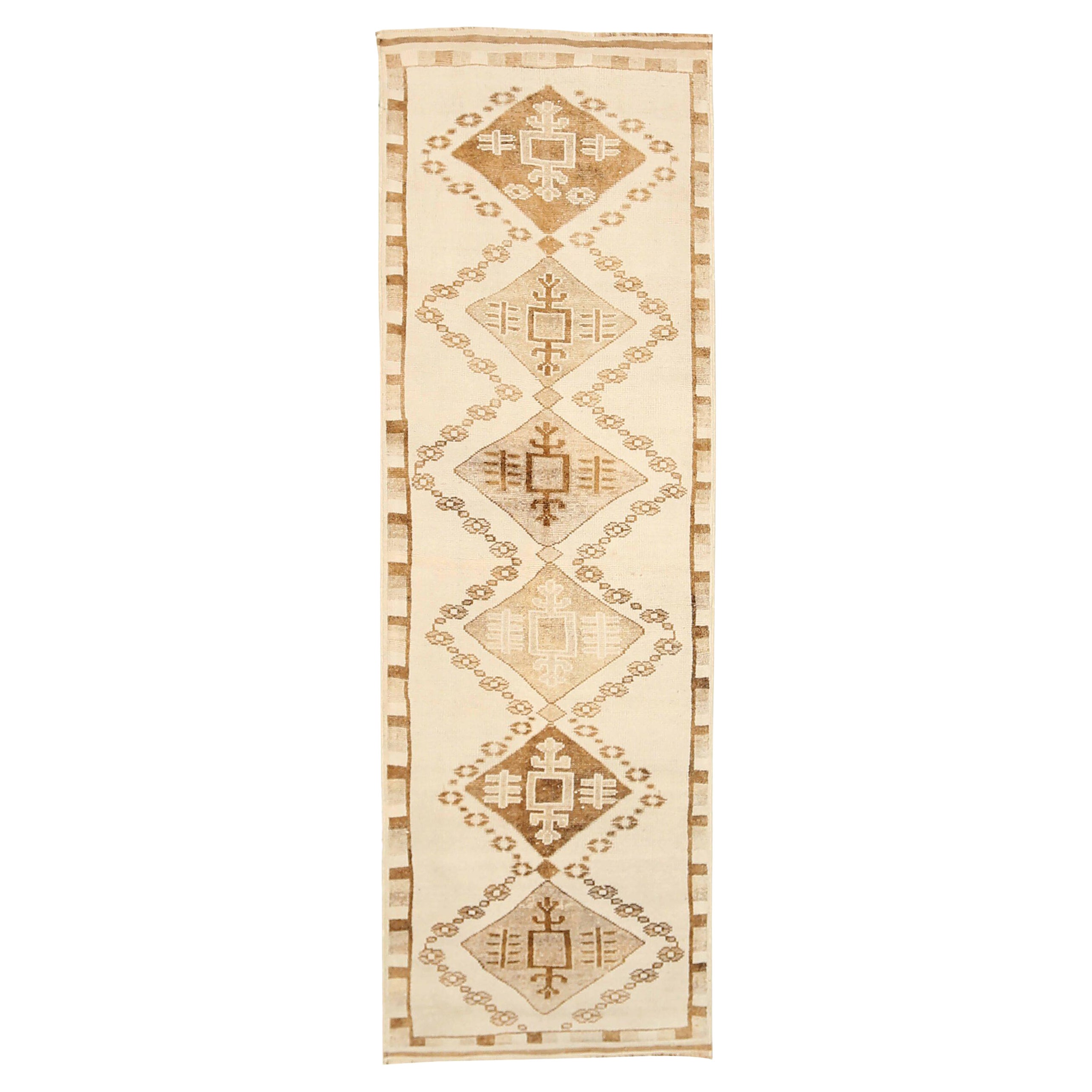 Tapis de course Turkey Anatoly Circa 1940 - Laine Brown Ivory Design - 92535