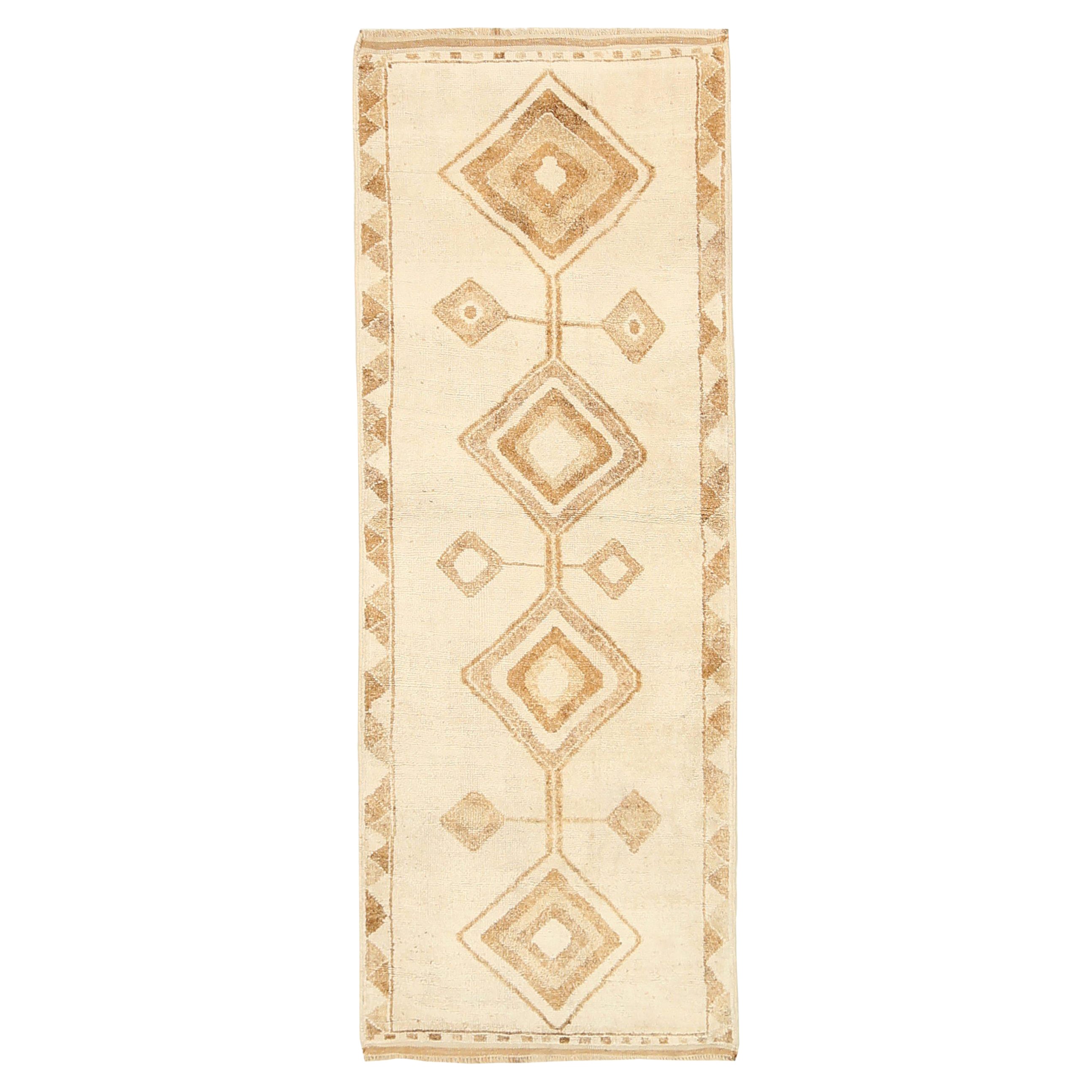 Turkey Anatoly Runner Rug Circa 1940 - Wool Brown Ivory Yellow Design - 92536
