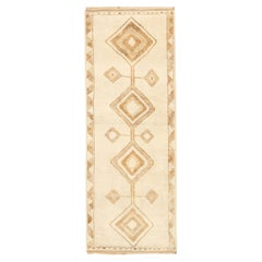 Turkey Anatoly Runner Rug Circa 1940 - Wool Brown Ivory Yellow Design - 92536