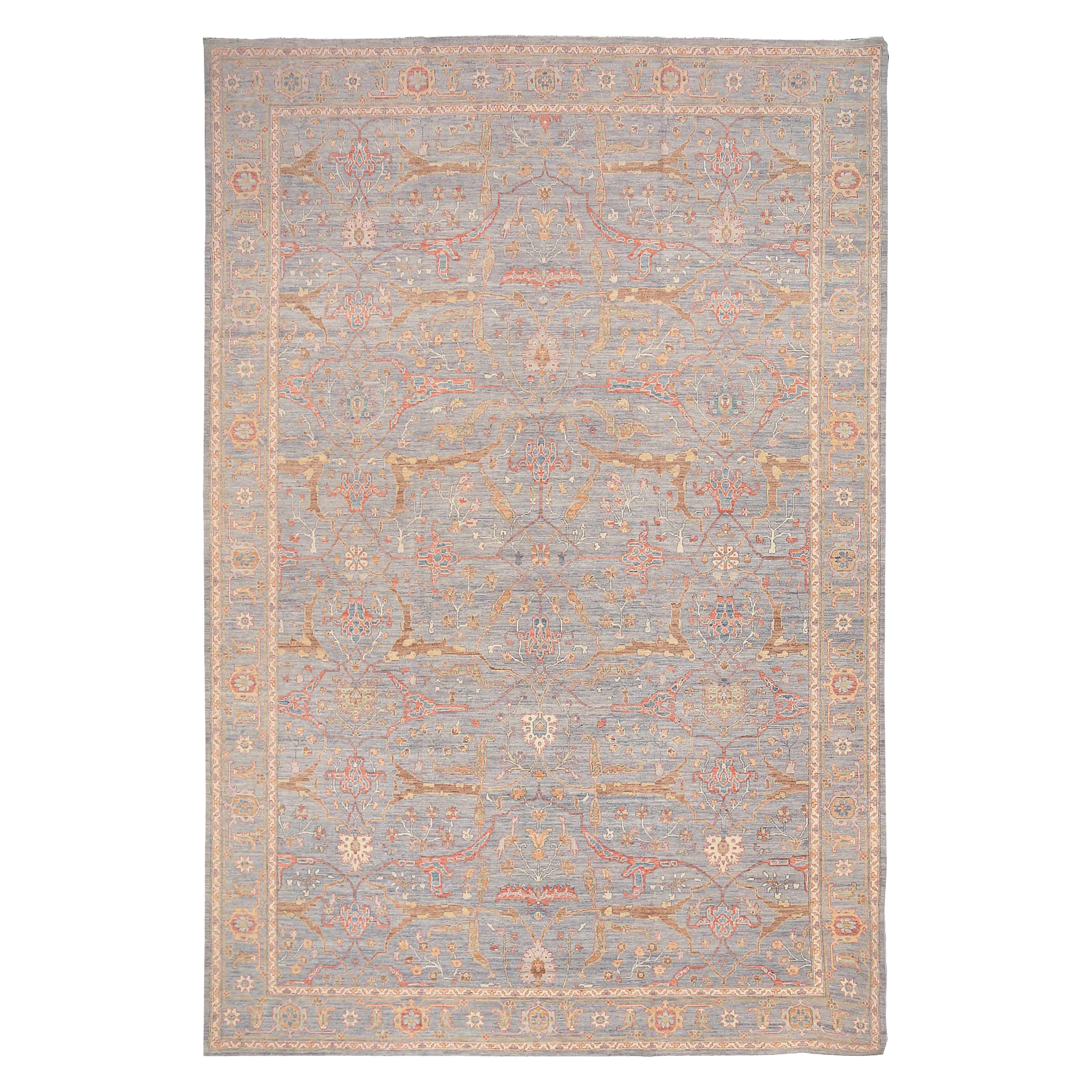 Afghanistan Oushak Over Size Rug Circa 1990 - Wool Blue Brown Pink - 92486 For Sale