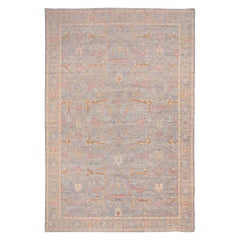 Alfombra Afgana Oushak Circa 1990 - Lana Azul Marrón Rosa - 92486