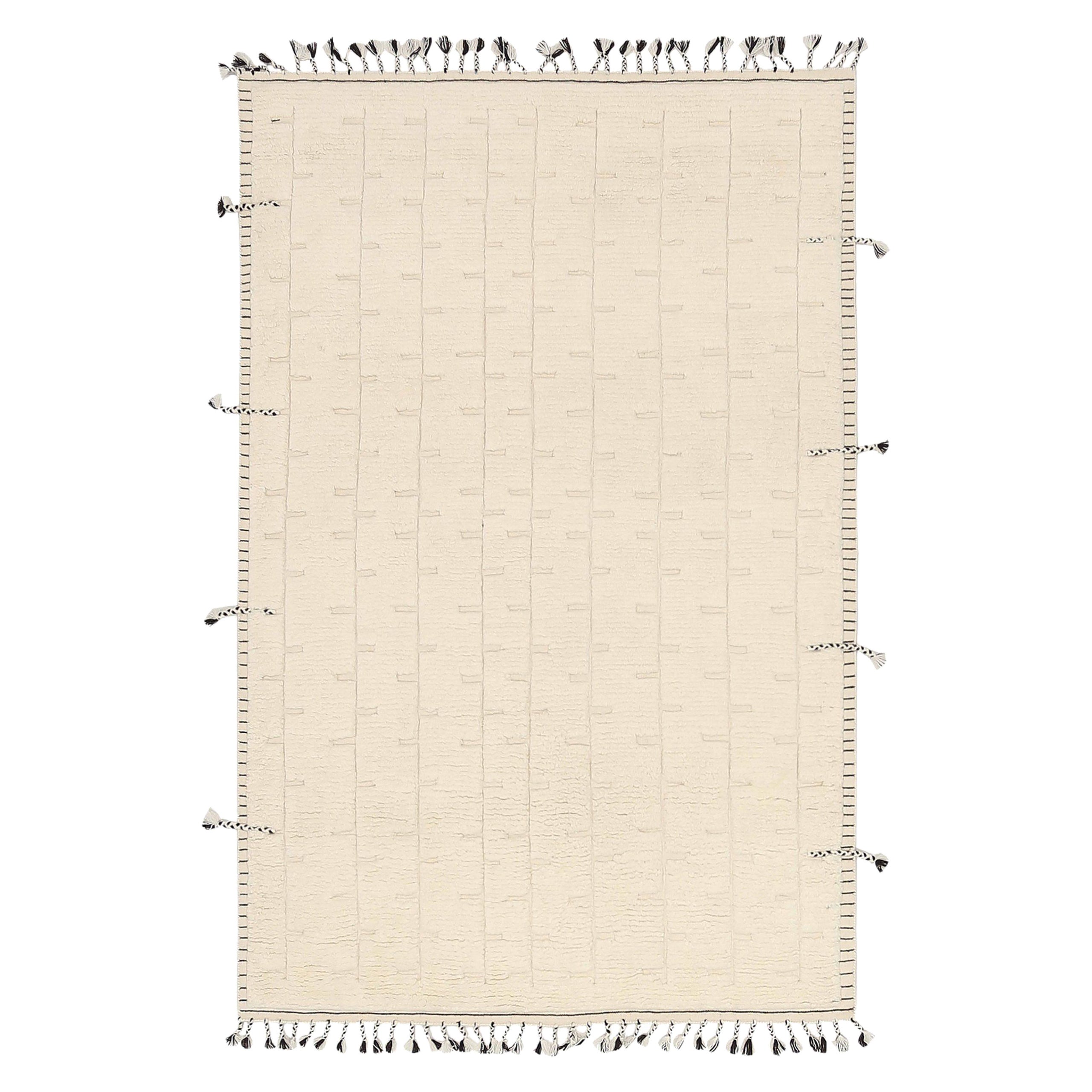 India Moroccan Area Rugs Circa 1990 - Wool Ivory Design - 92487