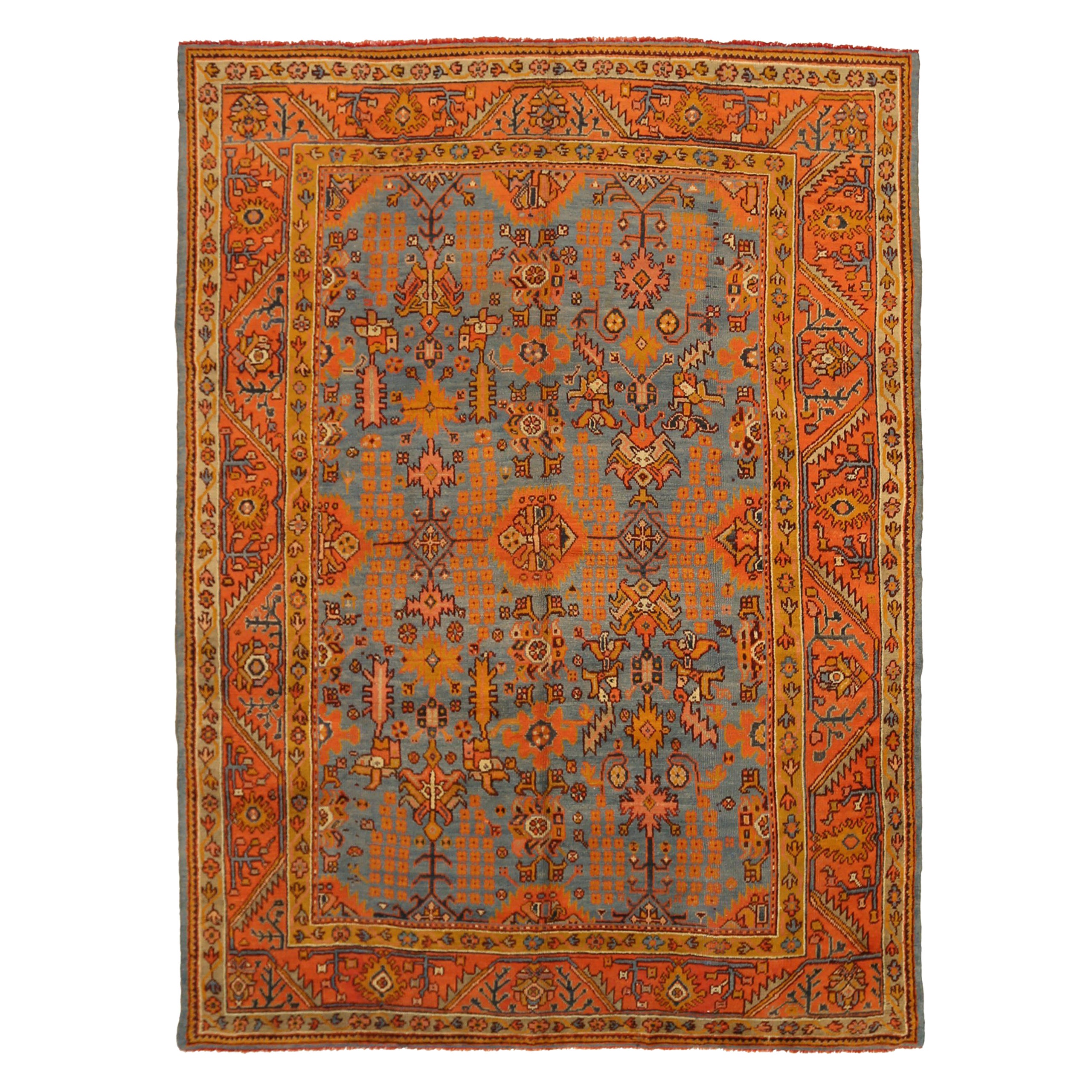 Tappeti persiani Oushak Circa 1910 - Lana Blu Rosso Circa Design - 92554