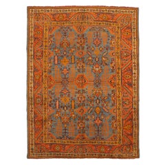 Persian Oushak Area Rugs Circa 1910 - Wool Blue Red Design - 92554