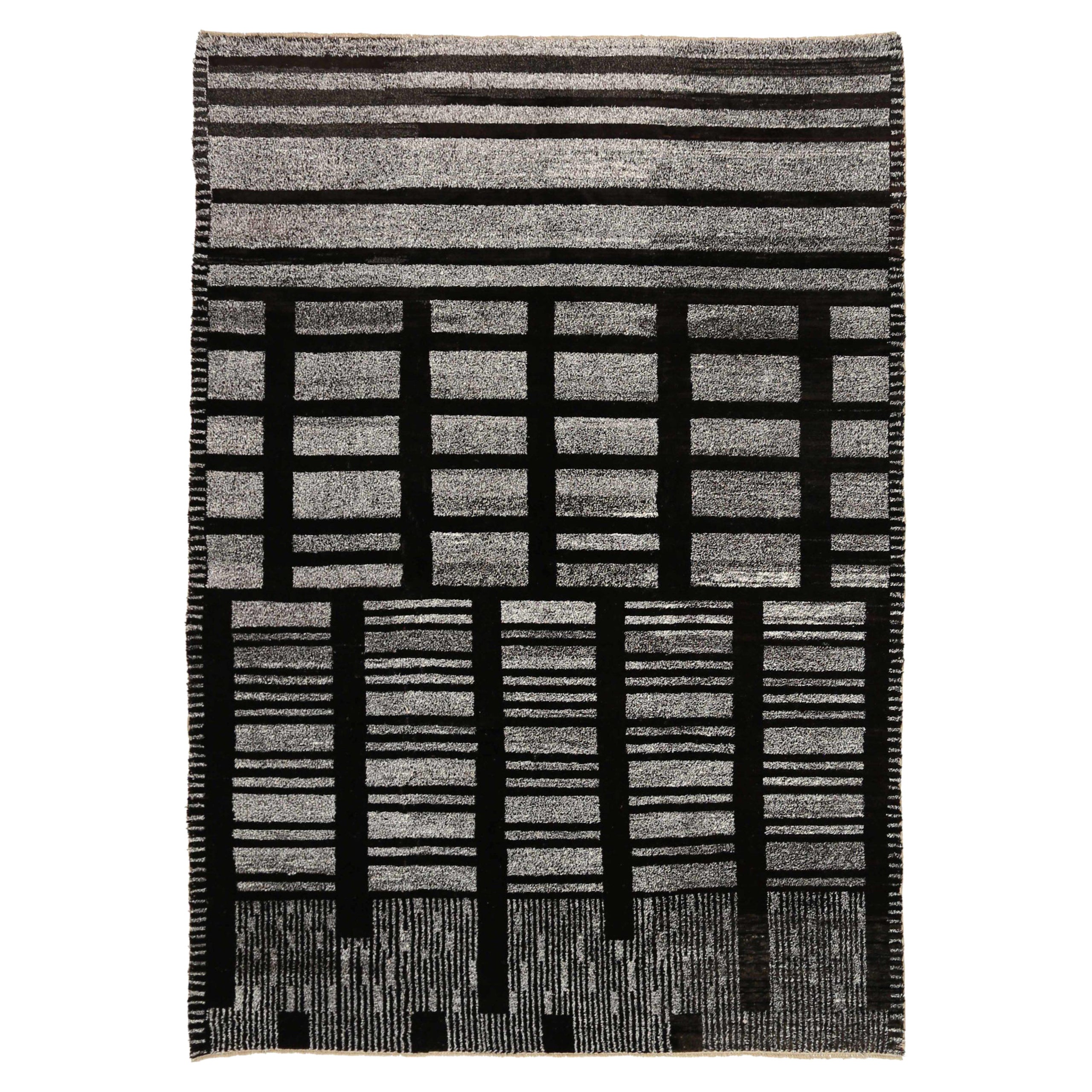 Afghanistan Tapis de zone marocain Circa 1990 - Laine Brown Ivory Design - 92493