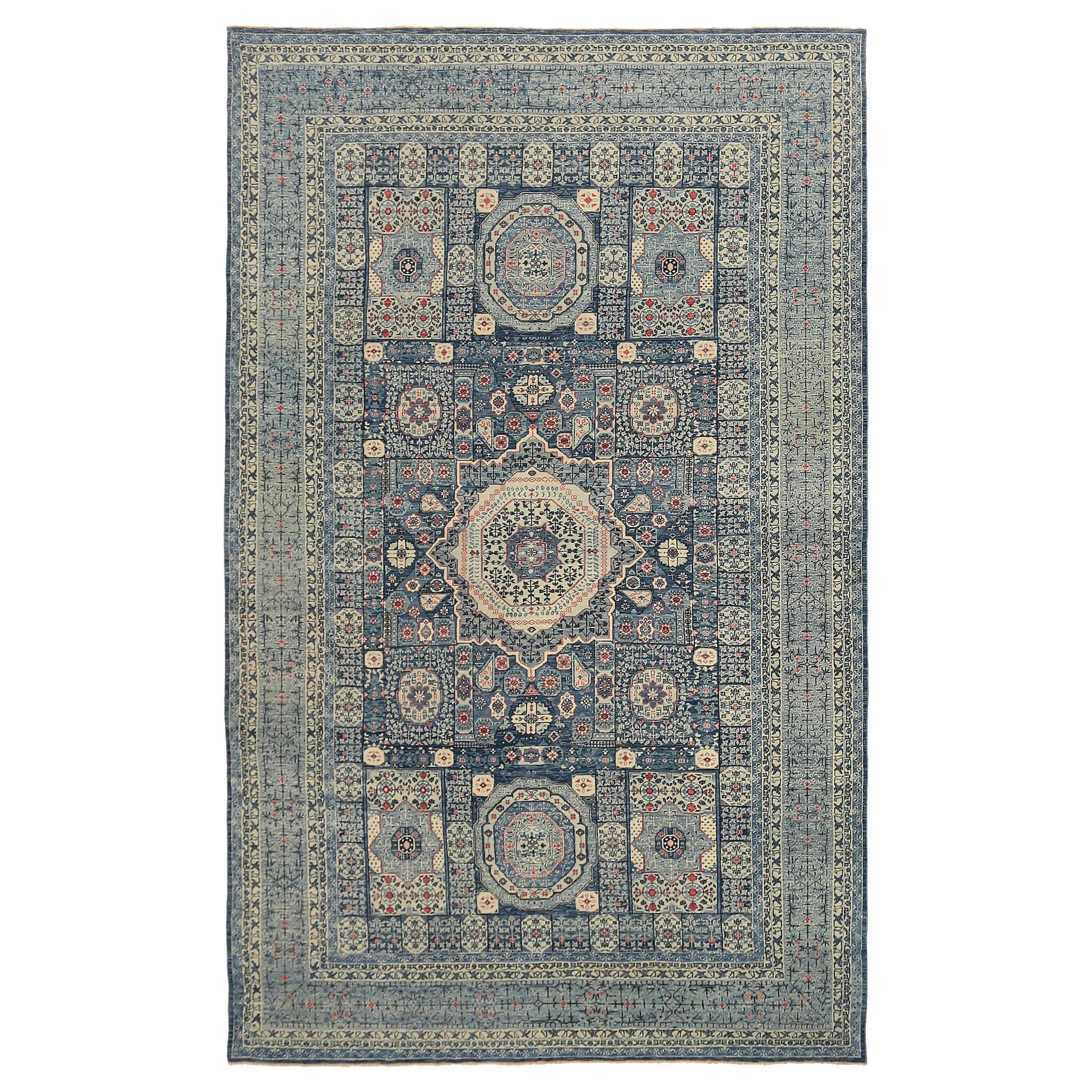 Tappeti Afghanistan Mamluke Circa 1990 - Lana Grigio Avorio Rosso Design - 92498 in vendita