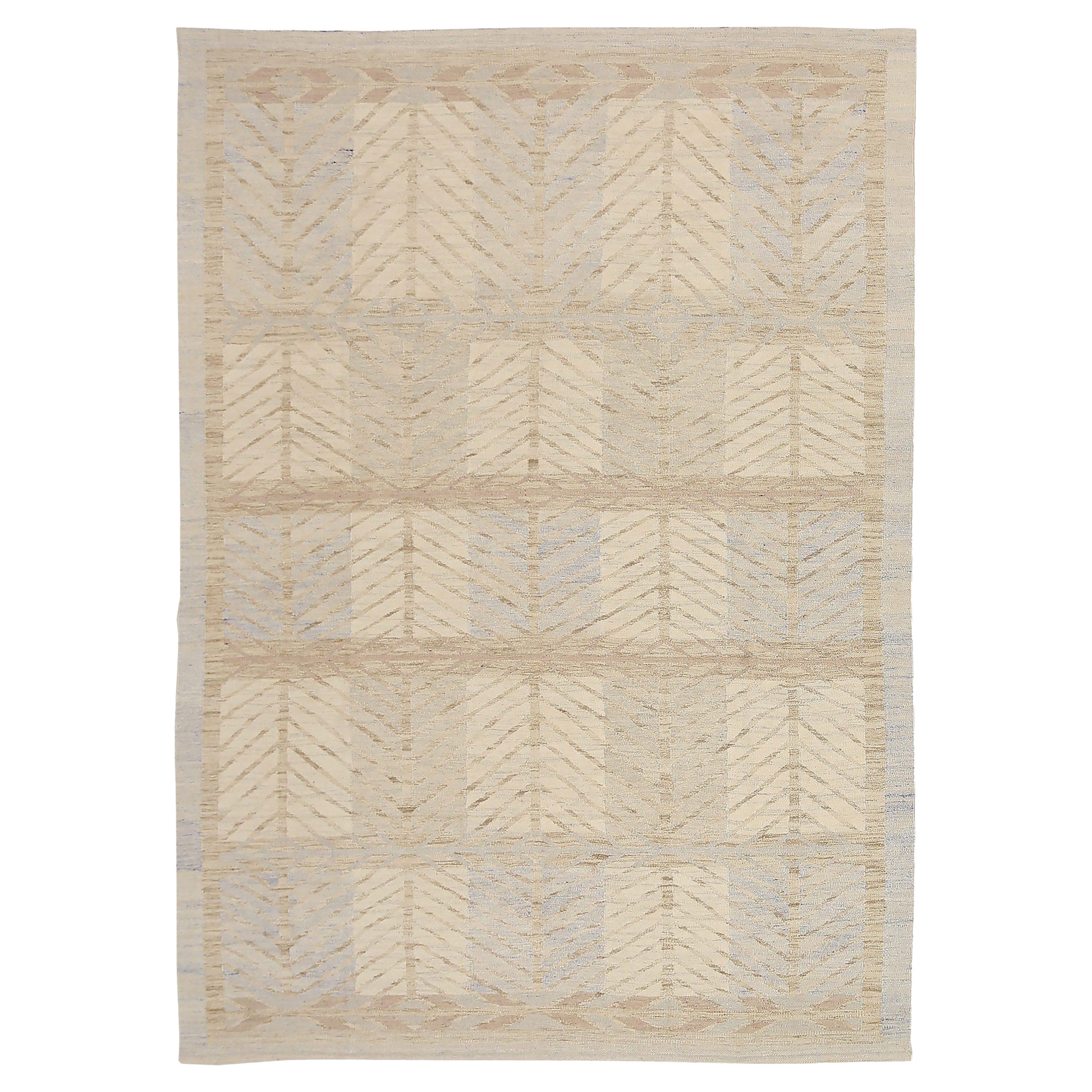 Tapis scandinaves Afghanistan vers 1990 - Laine bleu ivoire taupe - 92569 en vente