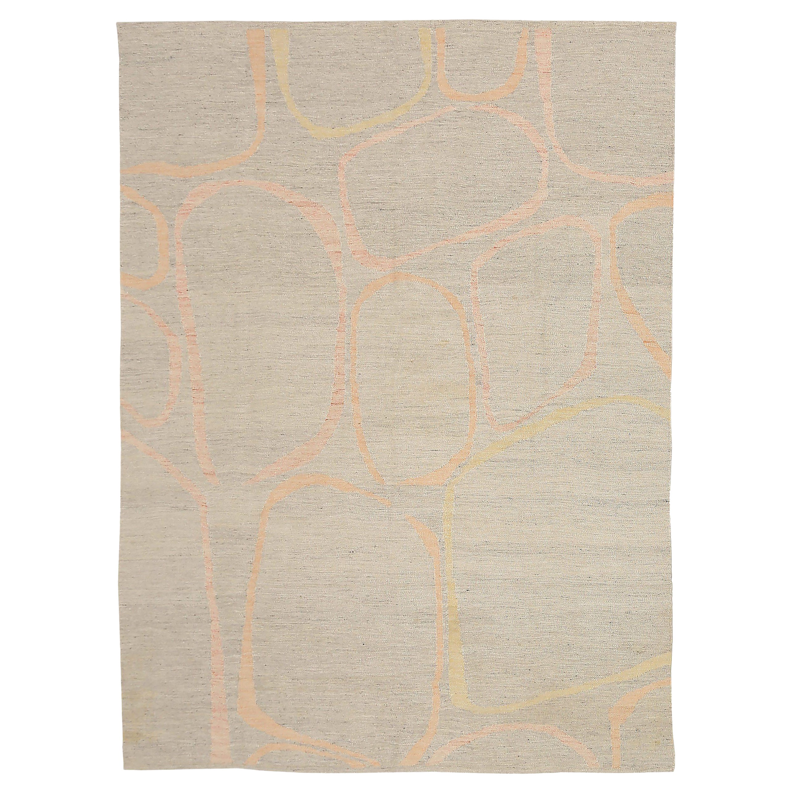 Afghanistan Tapis de sol scandinave Circa 1990 - Laine Ivoire Rose Jaune - 92570