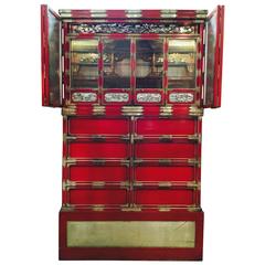 Antique Japanese Butsudan Red Lacquer is Display Alter and Cabinet