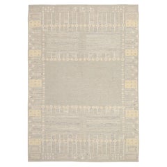 Afghanistan Tapis de sol scandinave Circa 1990 - Laine Ivoire Taupe Jaune - 92572