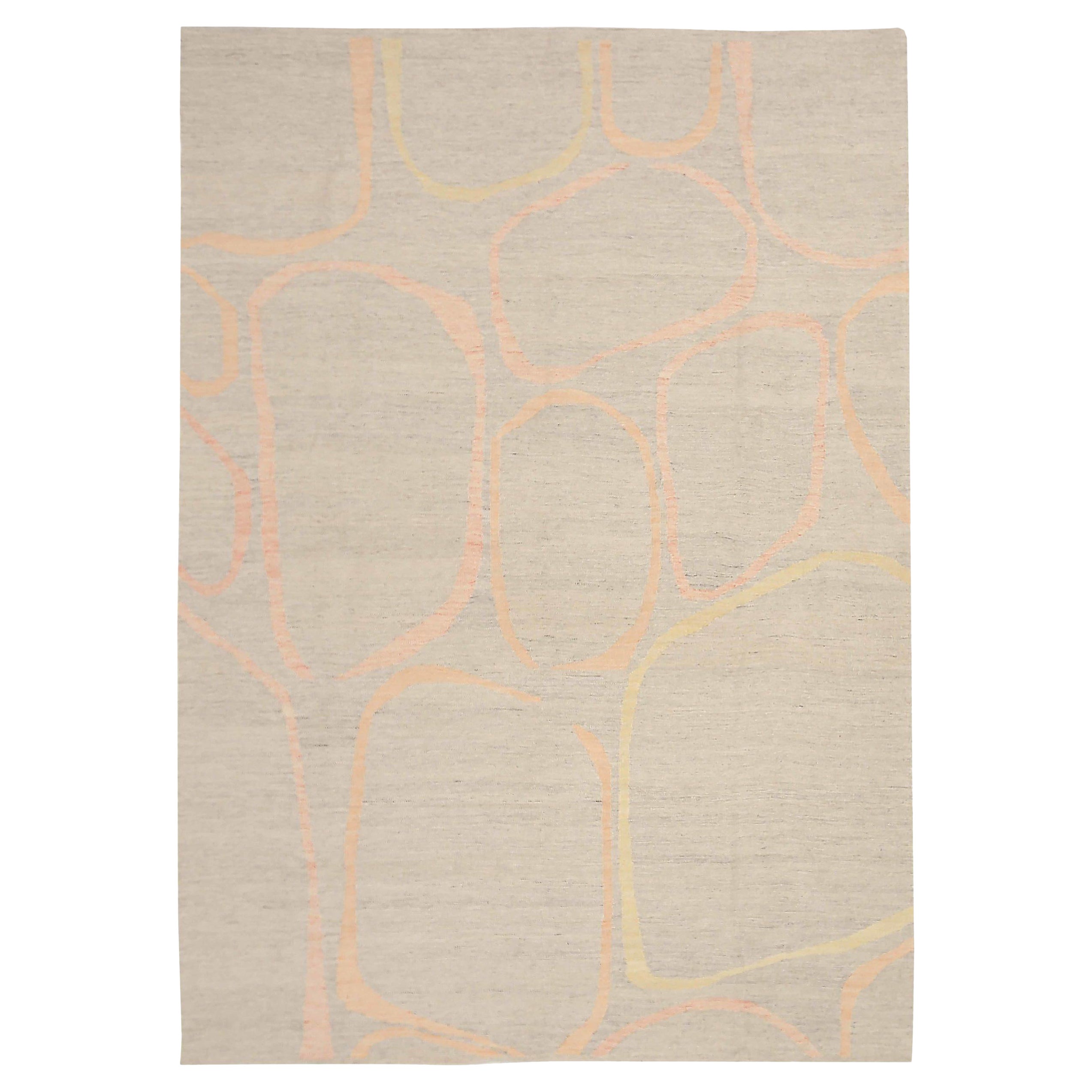 Afghanistan Tapis de sol scandinave Circa 1990 - Laine Ivoire Rose Jaune - 92588 en vente