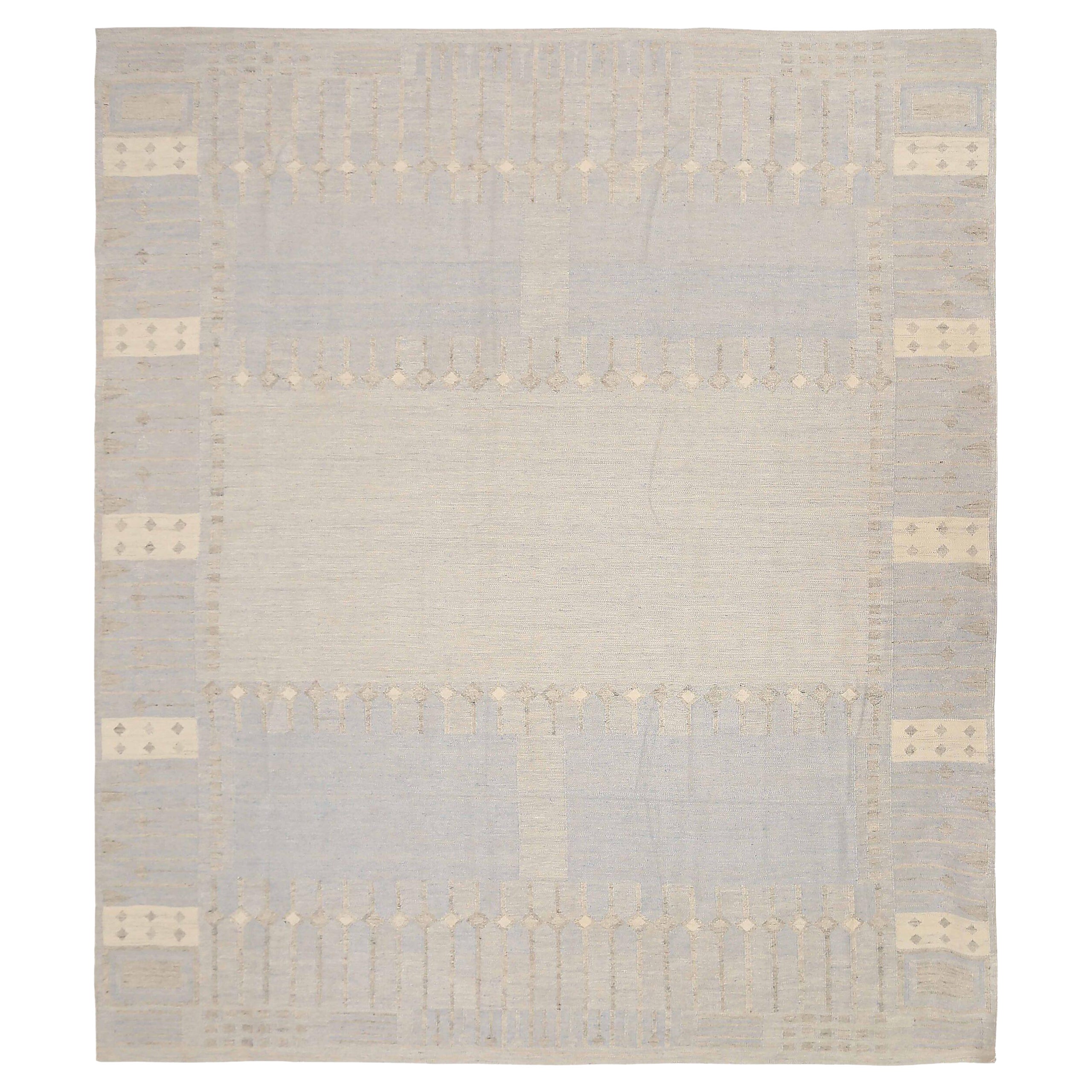 Alfombra Escandinava Afgana Circa 1990 - Lana Azul Marfil - 92590