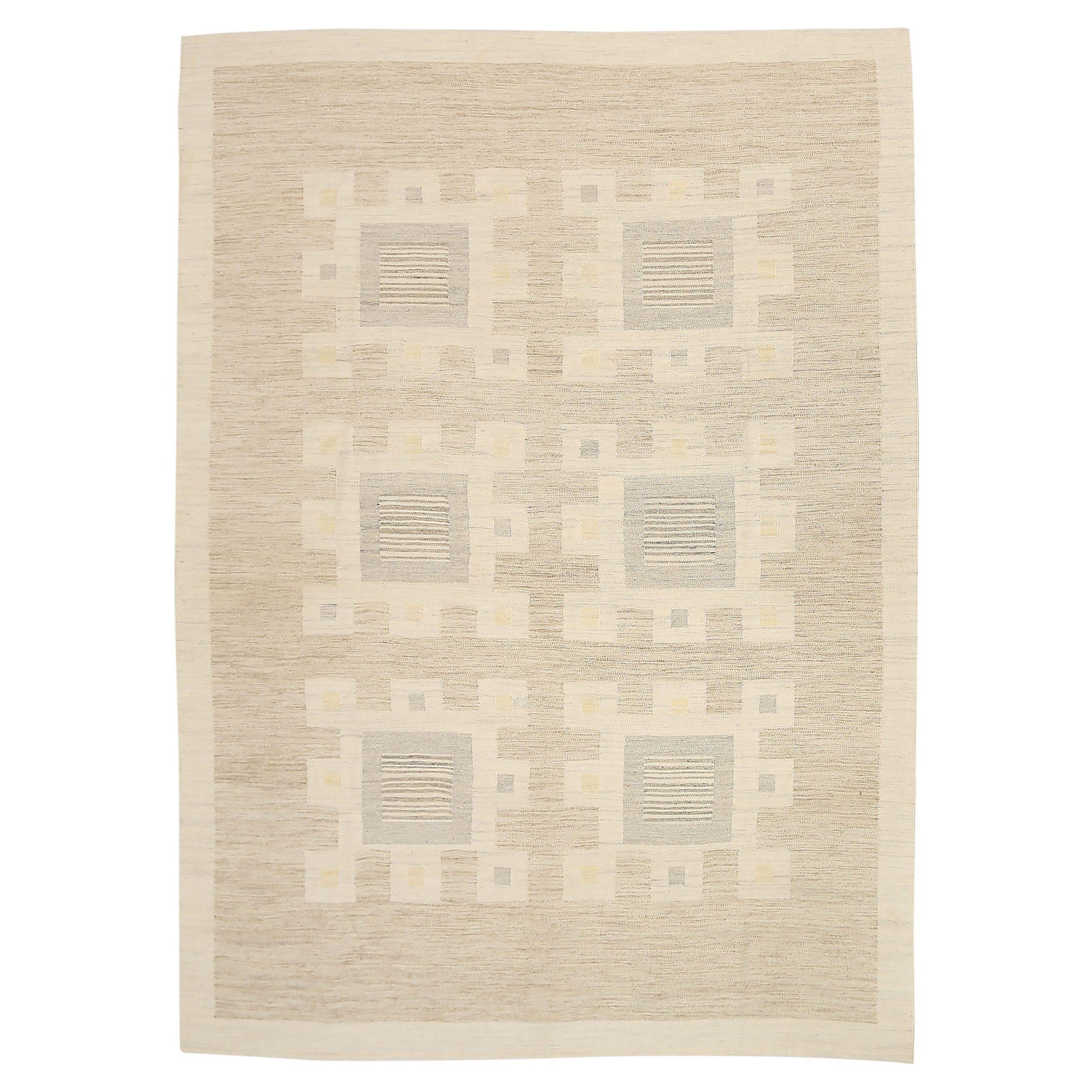 Afghanistan Tapis de sol scandinave Circa 1990 - Laine Gris Ivoire Taupe - 92575