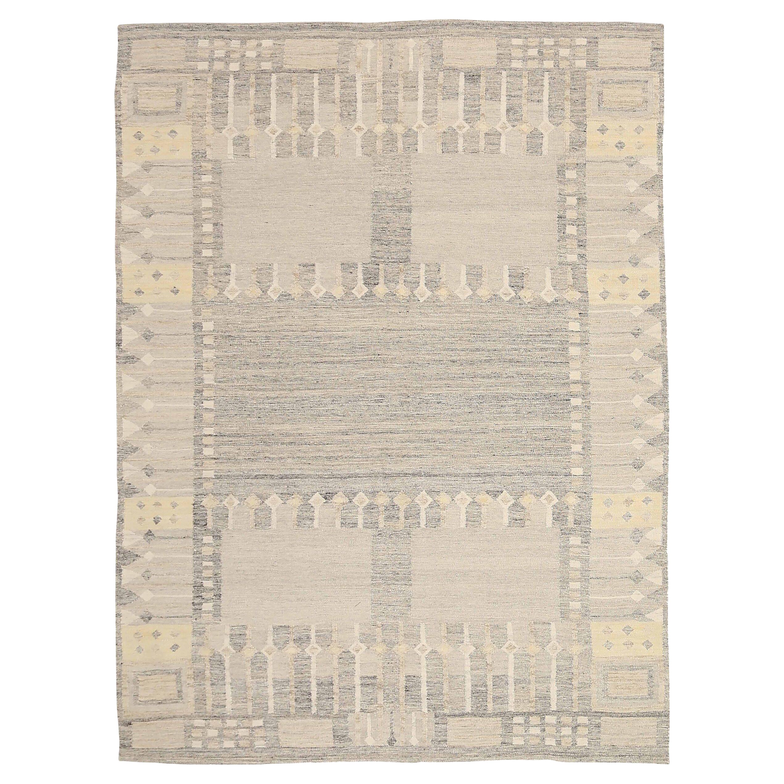 Afghanistan Tapis de sol scandinave Circa 1990 - Laine Gris Ivoire Jaune - 92591