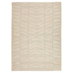 Afghanistan Tapis de sol scandinave Circa 1990 - Laine Ivoire Taupe Design - 92576