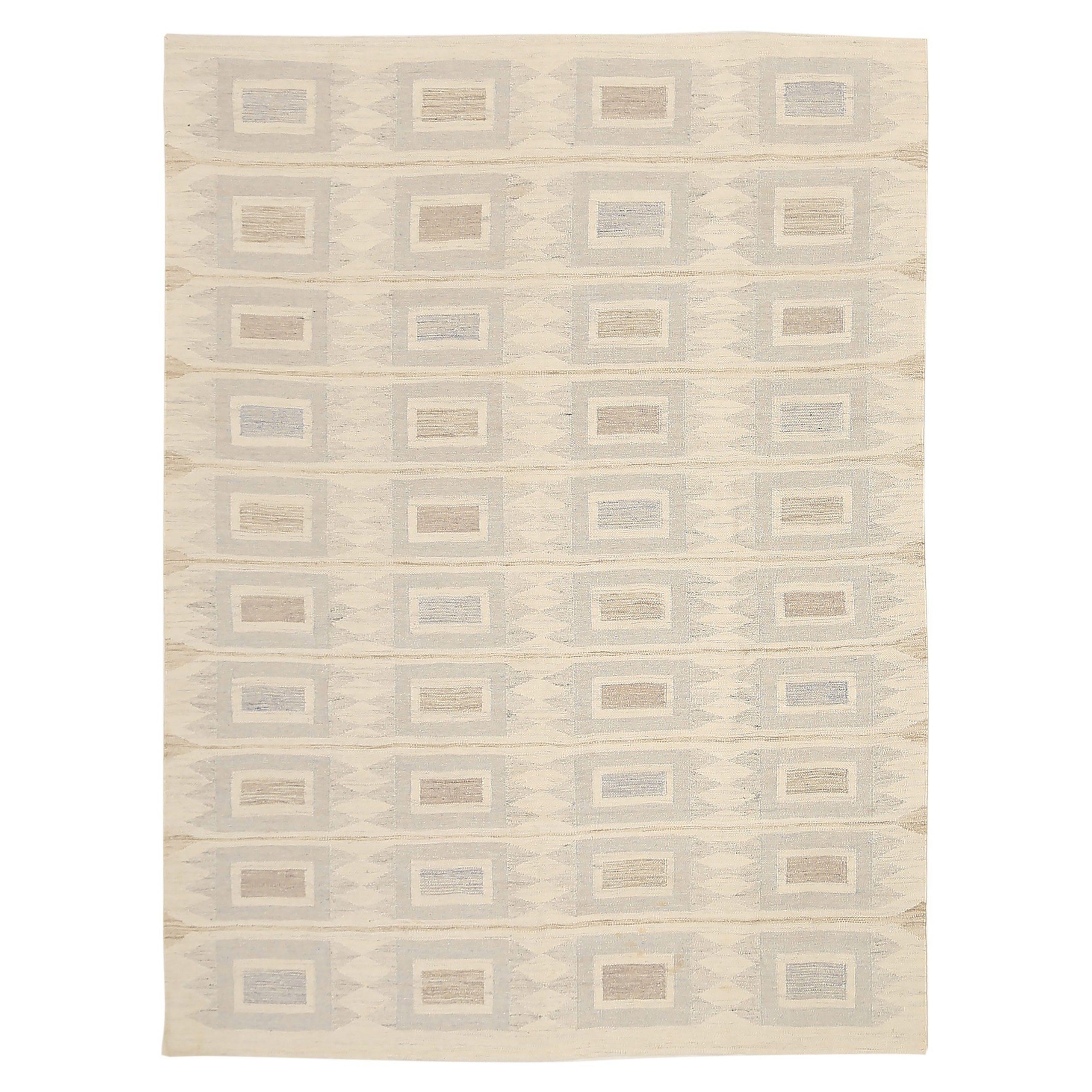 Afghanistan Tapis de sol scandinave Circa 1990 - Laine Gris Ivoire Taupe - 92580
