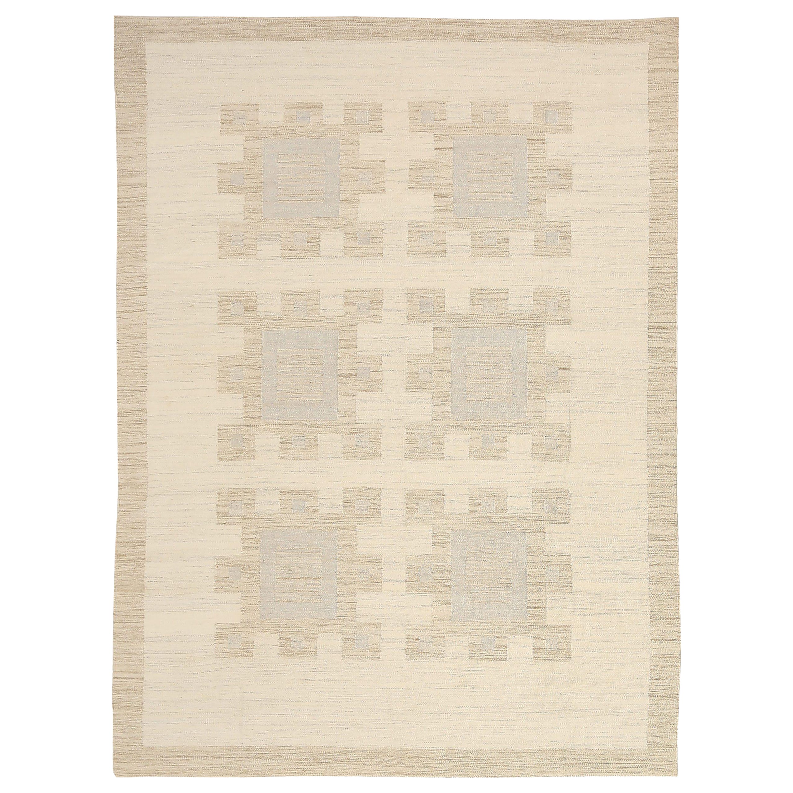 Tapis scandinaves Afghanistan vers 1990 - Laine bleu ivoire taupe - 92596