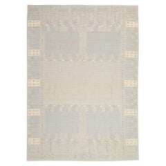 Afghanistan Tapis de sol scandinave Circa 1990 - Laine Bleu Gris Ivoire - 92602