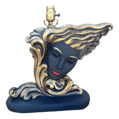 RARE Mid-Century Female Portrait Sculptural Chalkware Table Lamp
