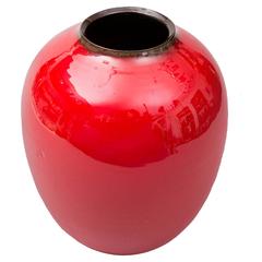 Contemporary 2015 Red Glazed Vessel, One of a Kind, Karen Swami