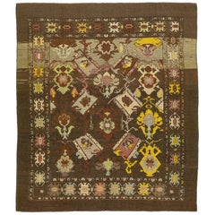 Allover Modern Revival Wool Rug Handmade In Brown