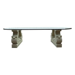 Michael Taylor Designs - Dining Table Cast Stone Lyre Bases & Oval Glass Top