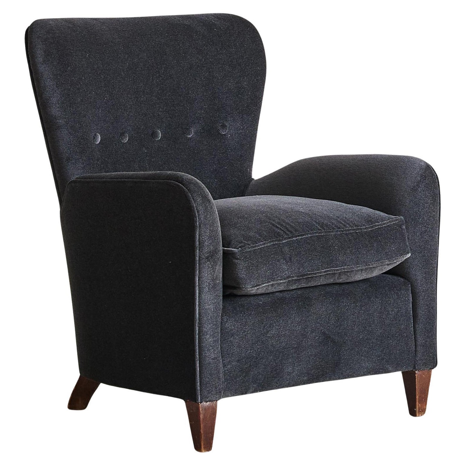 Italian Gray Mohair Lounge Chair with Down Cushion,  1950s