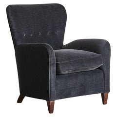 Sedia da salotto in mohair grigio italiano con cuscino in piuma,  1950s
