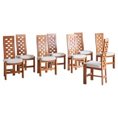 Set of 8 Elm Dining Chairs Attributed to Maison Regain, 1970s