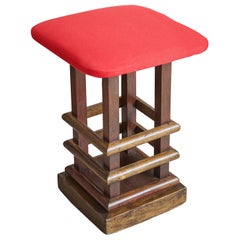 Italian Art Deco Accent Stool with Red Cushion, 1960s