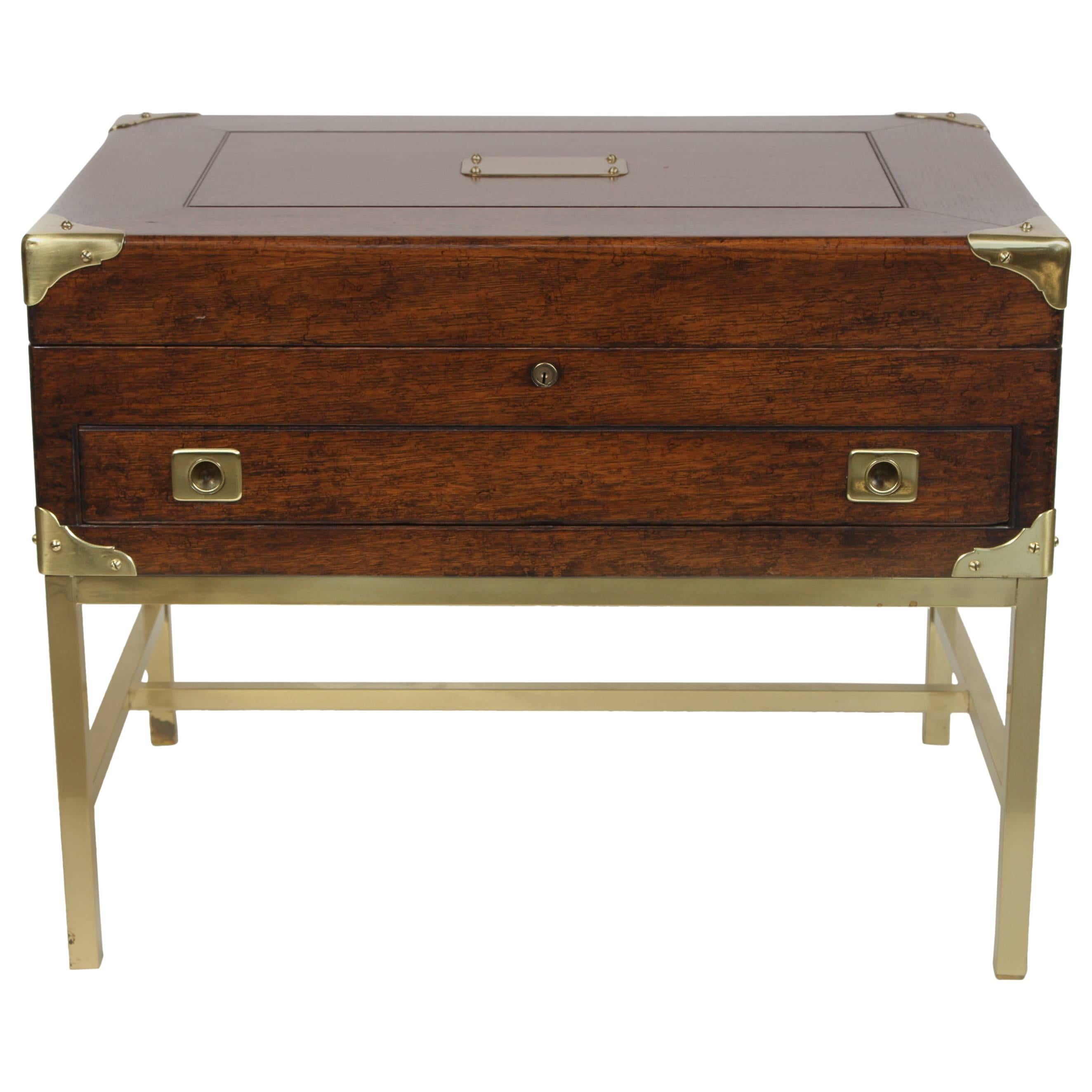 An English Brass Bound Oak Silver Chest with Custom Brass Stand