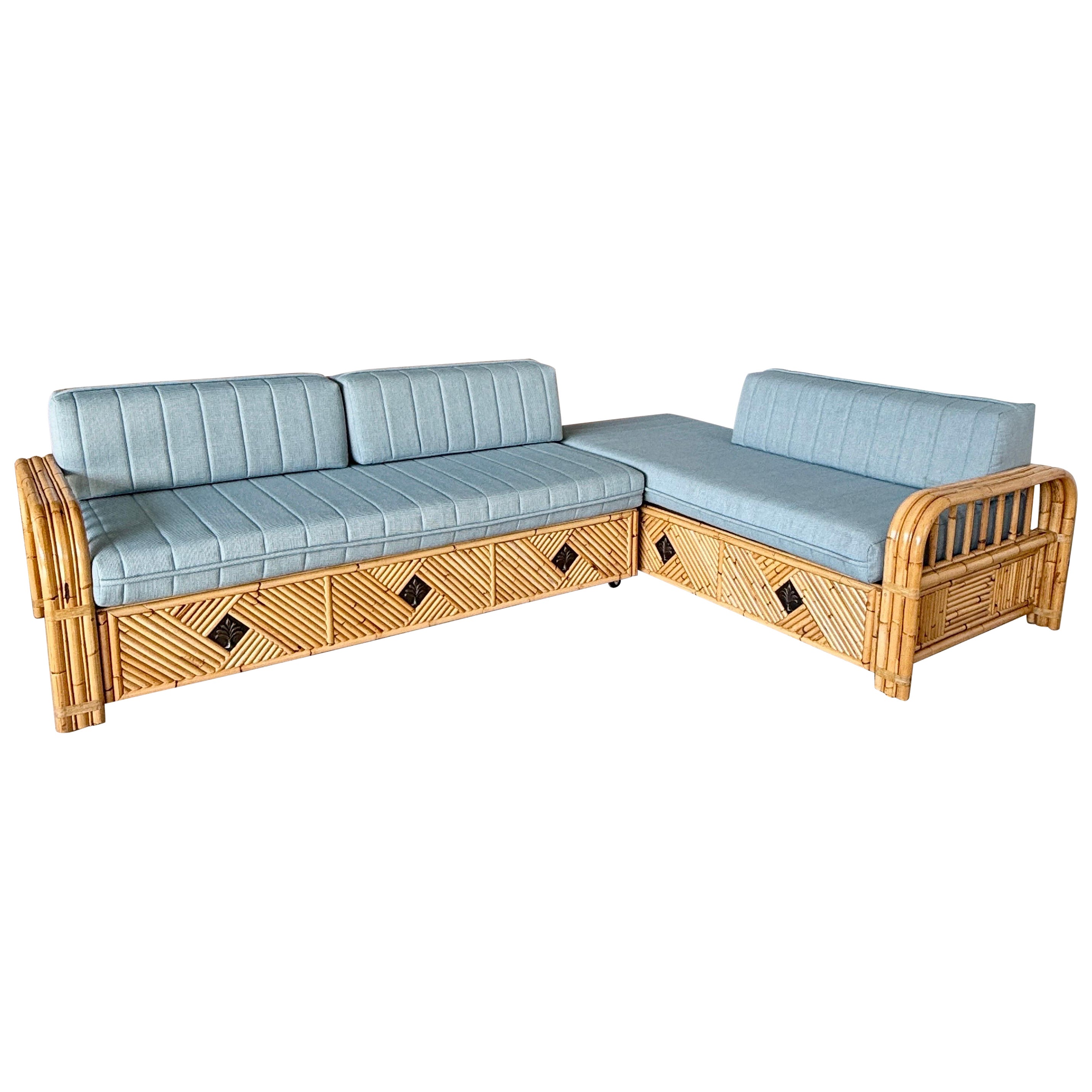Vintage Organic Modern Coastal Bamboo Rattan Daybeds and or Sofas-Pair For Sale