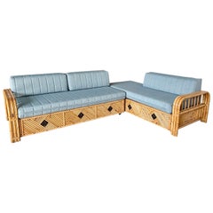 Vintage Organic Modern Coastal Bamboo Rattan Daybeds and or Sofas-Pair