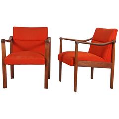 Pair of Walnut Lounge Chairs