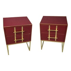 Magnificent Pair of Red Cartier Murano Glass Bedside Tables Made in Italy Availa