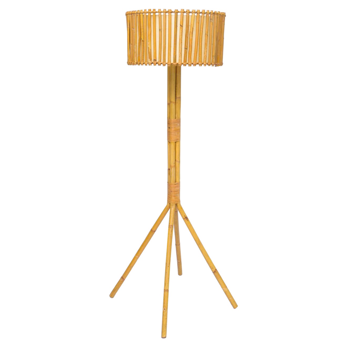 French Bamboo Floor Lamp, Vintage For Sale