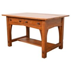 Limbert Antique Mission Oak Arts & Crafts Writing Desk or Library Table, 1910
