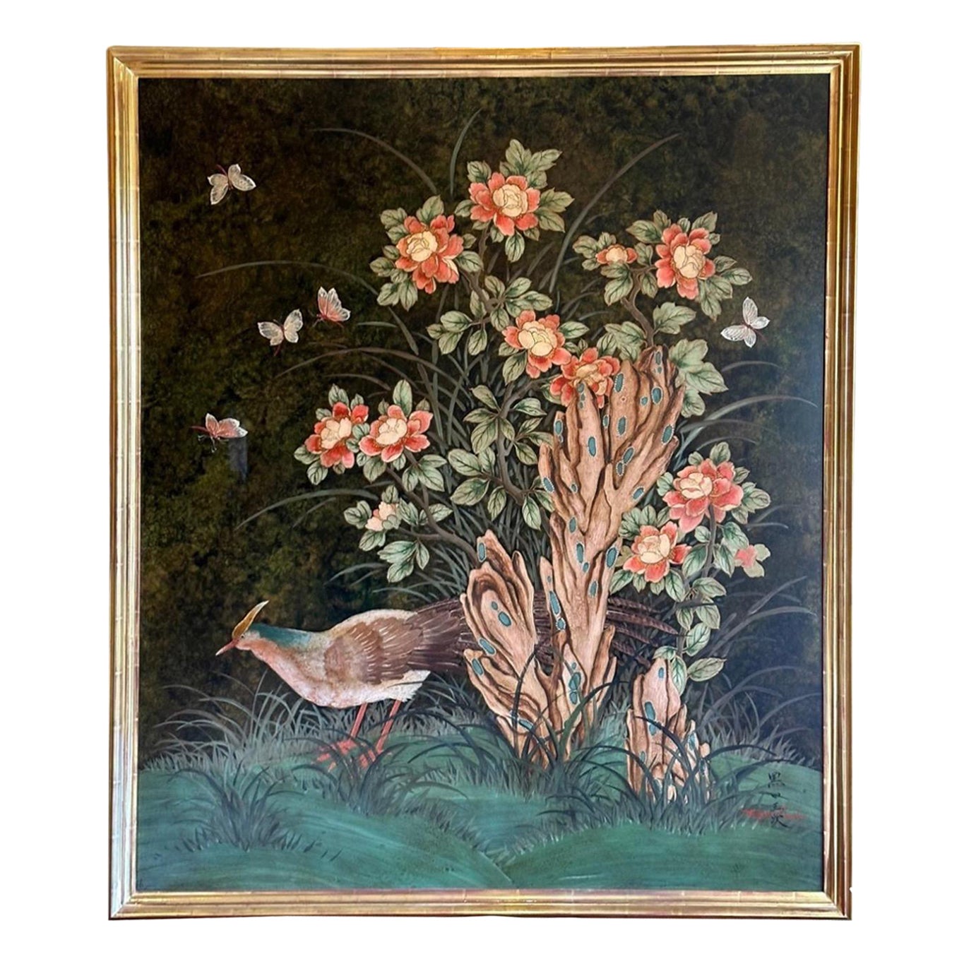 Orig Robert Crowder Painting of a Pheasant in Jerry Solomon Giltwood Frame
