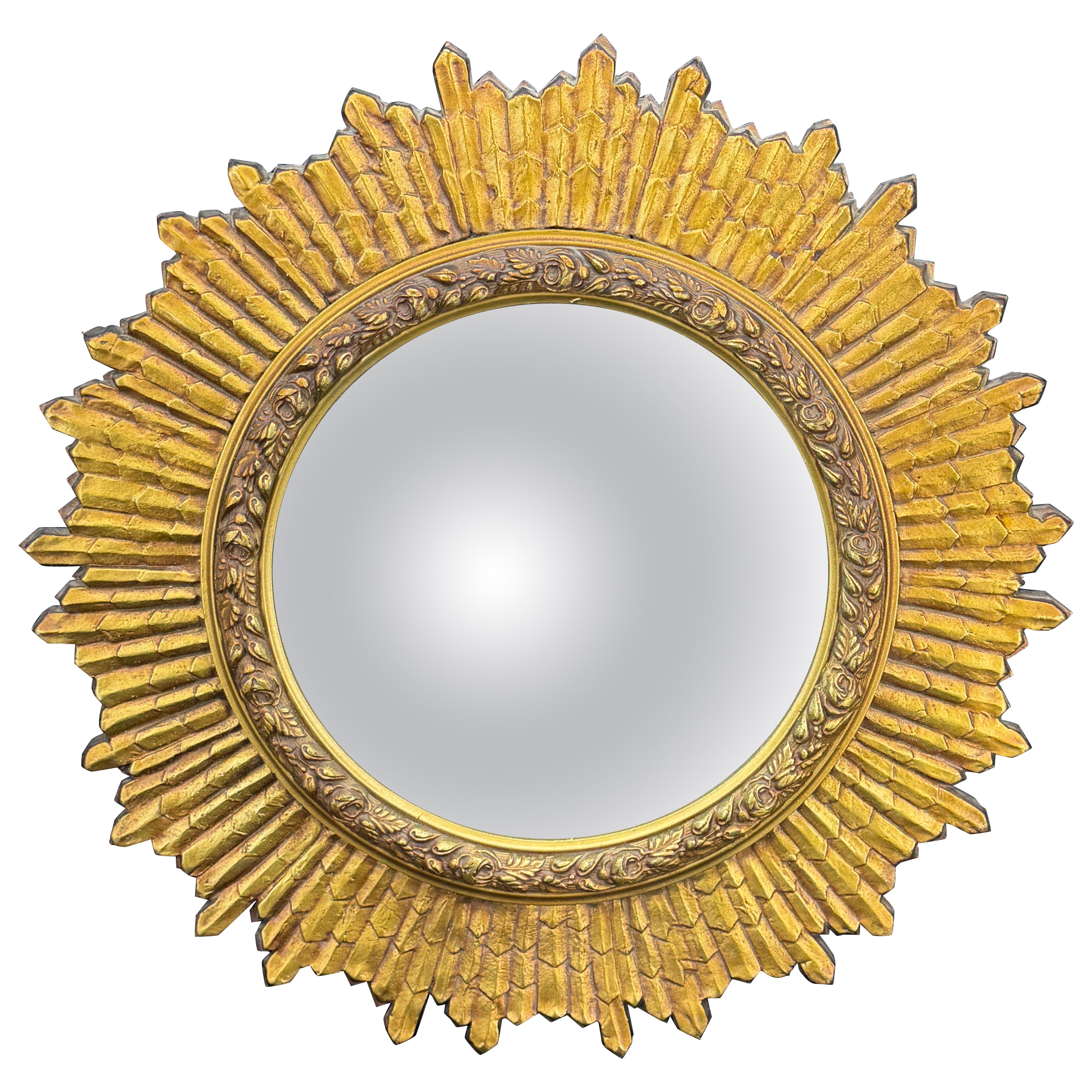 Espejo de Pared Redondo Mediano Dorado Estallido de Sol, Italia